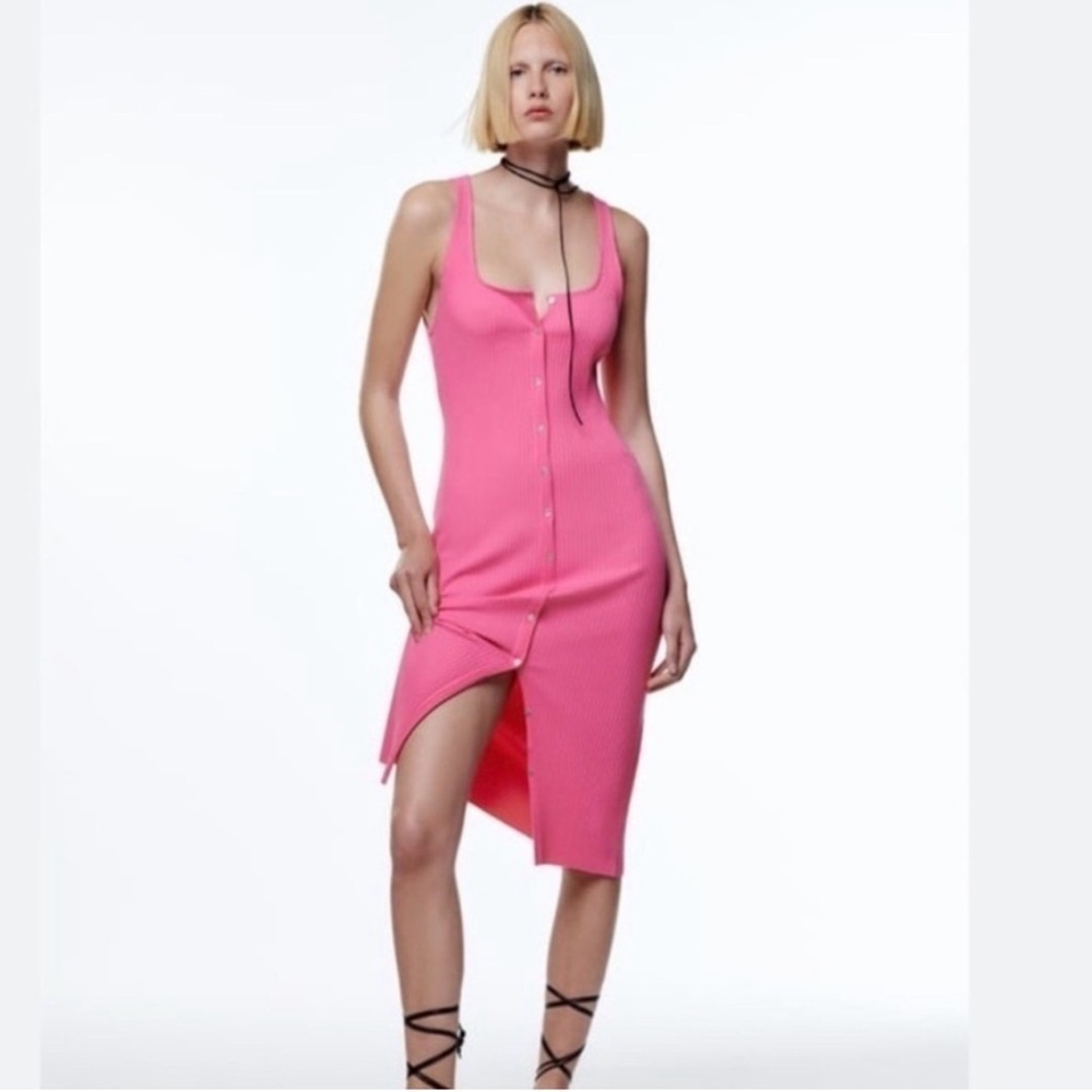 Zara Pink Ribbed Midi Dress